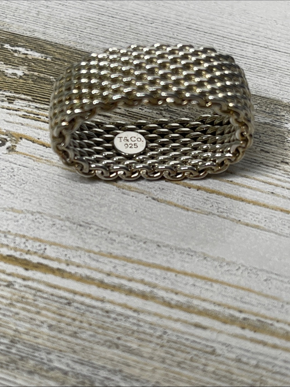 Tiffany & Co. Somerset Mesh Ring Sterling Silver 925 Wide Band - Picture 2 of 5